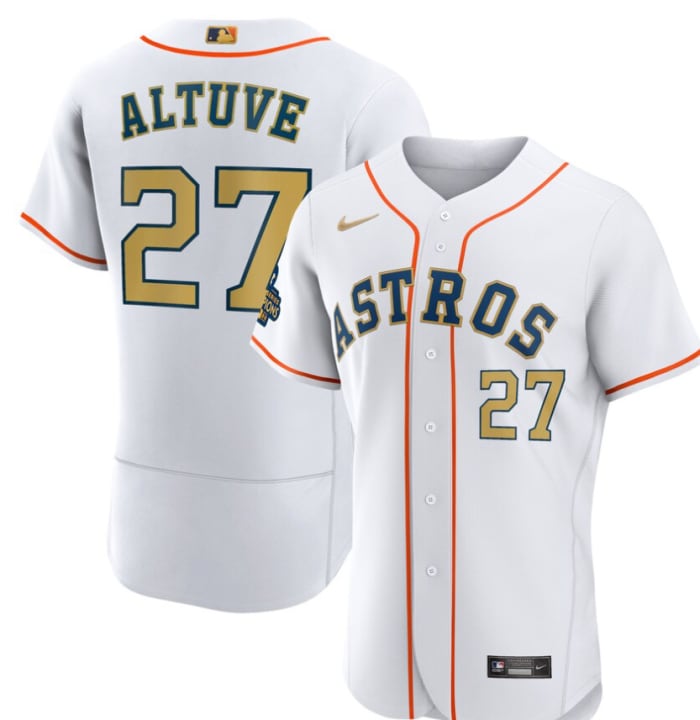 Men's Nike Jose Altuve White Houston Astros 2023 Gold Collection Authentic Player Jersey - $359.99